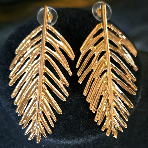 White House Black Market Jewelry - Gold Leaf Earrings 3"×1"